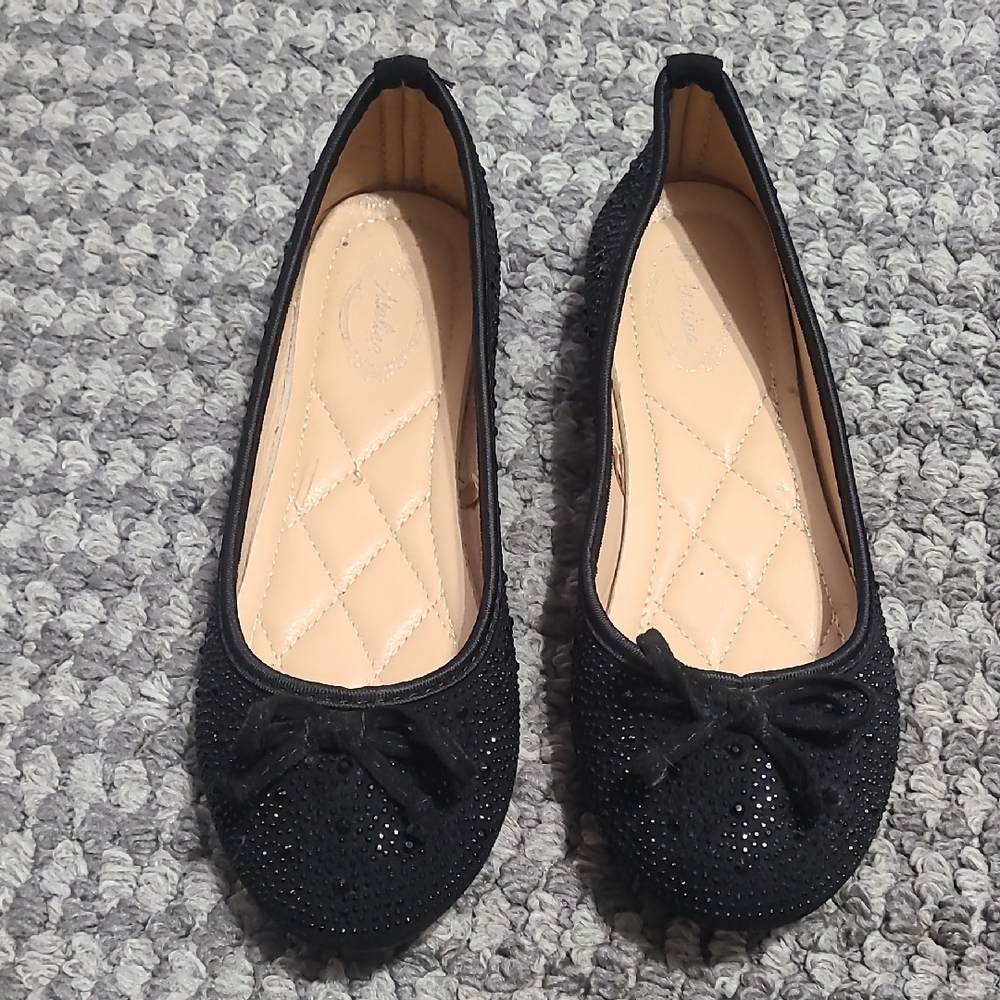 Sparkly‎ Black Ballet Flats with Bow Detail Size 7.5 Cute
